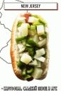 hot dog con papas, pimientos y cebollas