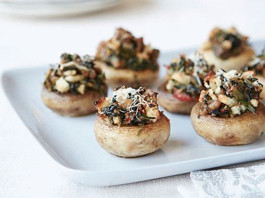 Foto de hongos rellenos de carne picada de cerdo y verduras