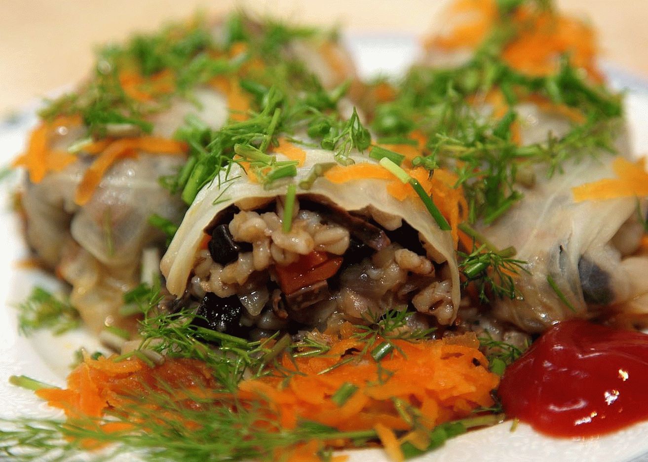 Rollitos de col de champiñones