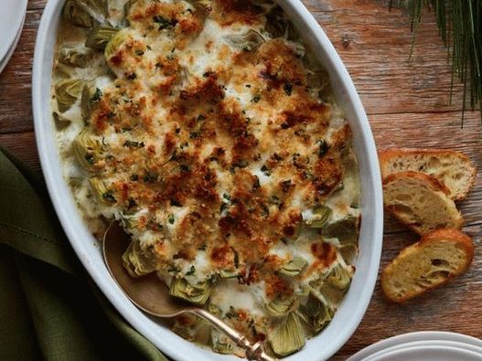 Foto de una cazuela de alcachofas rellenas