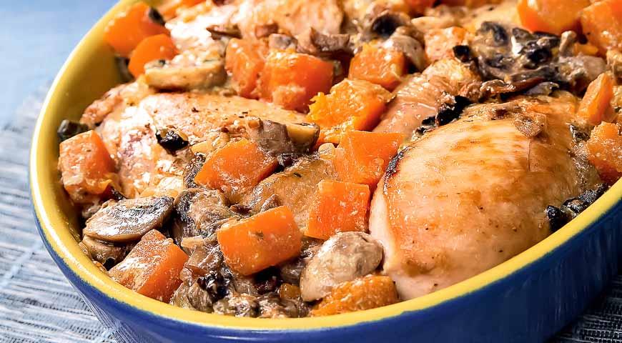 Calabaza Pollo y Champiñones