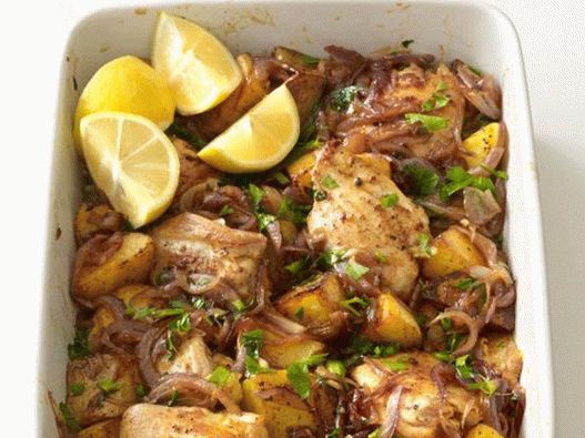 Pollo asado y papas en español