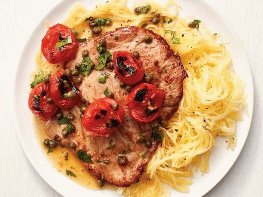 Foto del plato - Scalopini de cerdo con calabaza espagueti