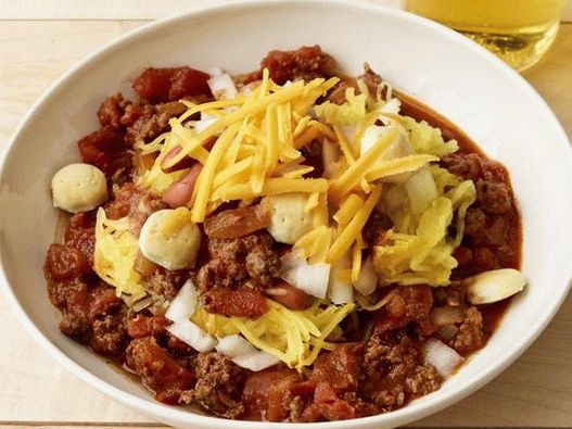 Fotografía del plato: chile de Cincinnati con calabaza de espagueti