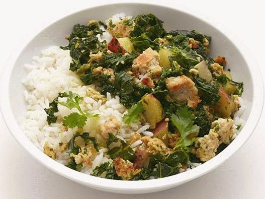 Foto del plato: pavo con col rizada y arroz