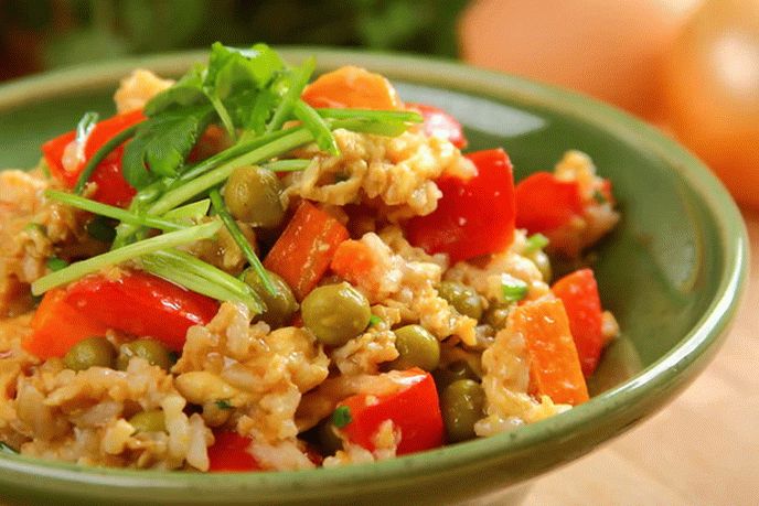 Arroz hervido con verduras