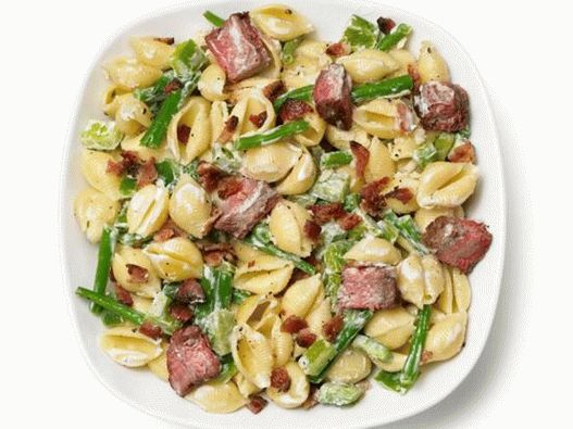 Foto del plato - Ensalada de carne con pasta, pimiento y judías verdes
