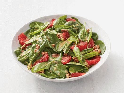 Ensalada de fotos con espinacas y pomelo frito