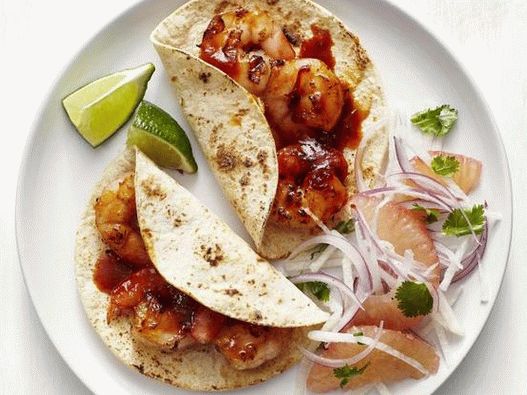 Foto de tacos con ensalada de camarones y pomelo